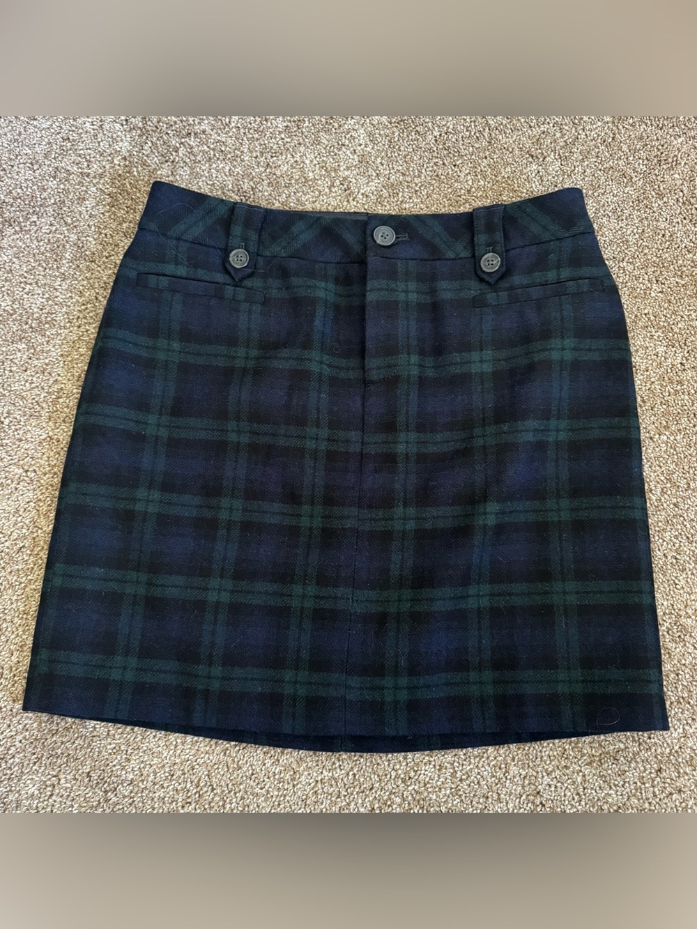 Eddie Bauer‎ Navy and Forest Green Plaid Wool Mini Skirt